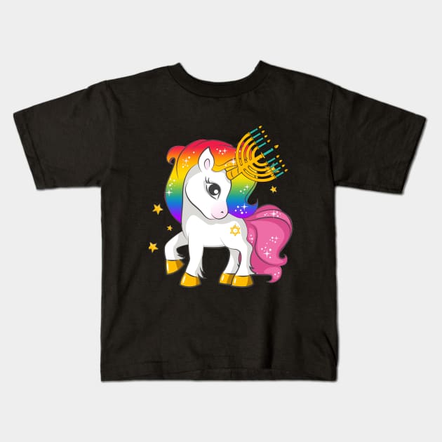 Funny Jewish Shirt Unicorn Menorah Hanukkah Kids T-Shirt by TeeSky